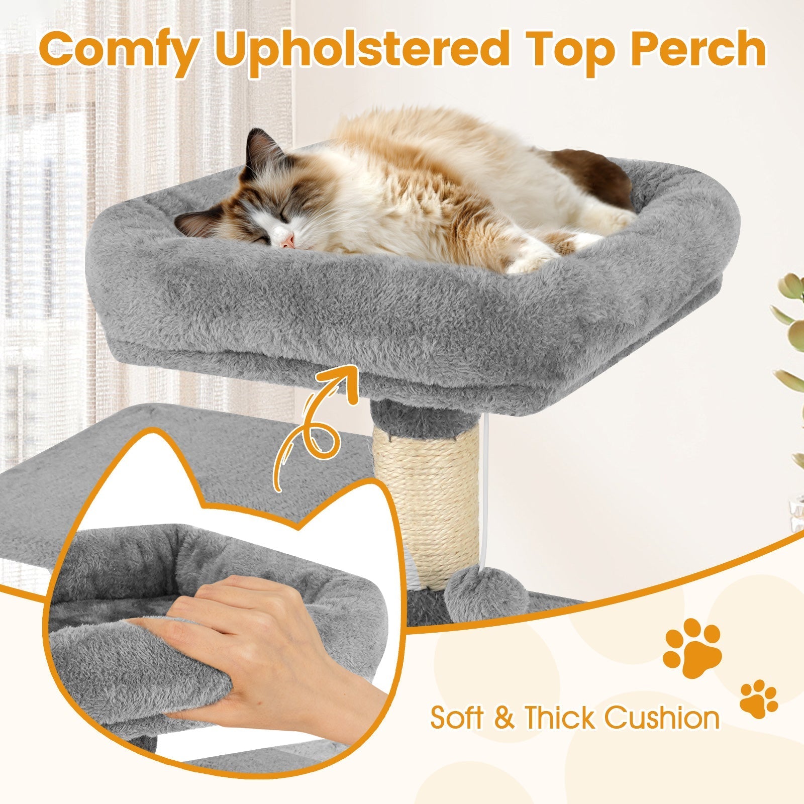 58" Multi-Level Cat Tree Soft Plush Tower with Padded Top Perch