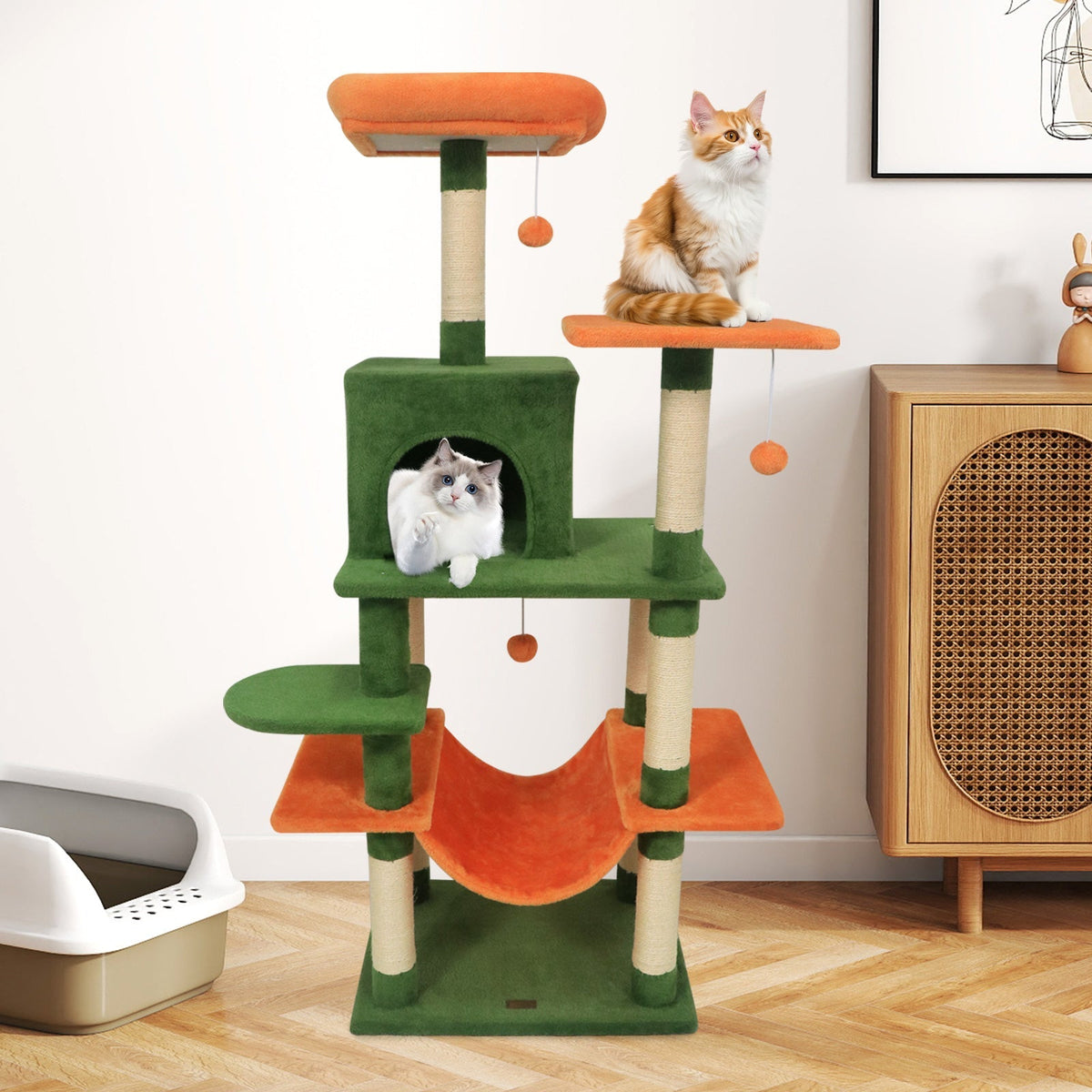 58" Multi-Level Cat Tree Soft Plush Tower with Padded Top Perch