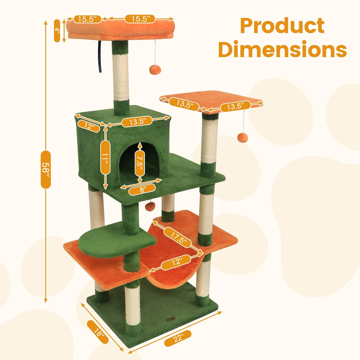 58" Multi-Level Cat Tree Soft Plush Tower with Padded Top Perch
