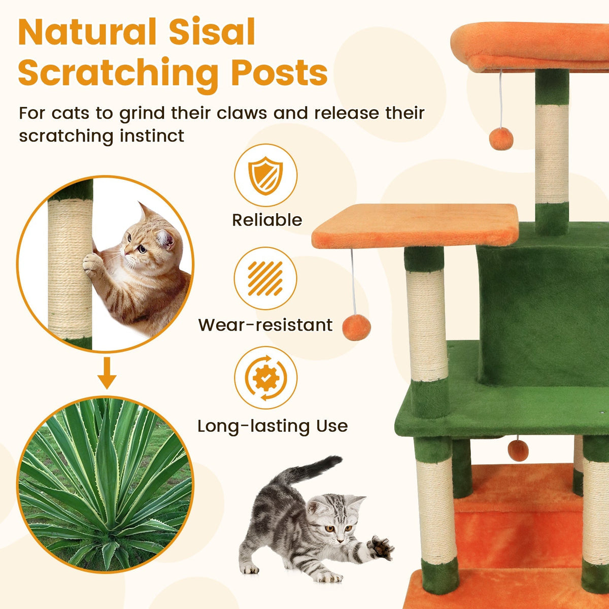 58" Multi-Level Cat Tree Soft Plush Tower with Padded Top Perch