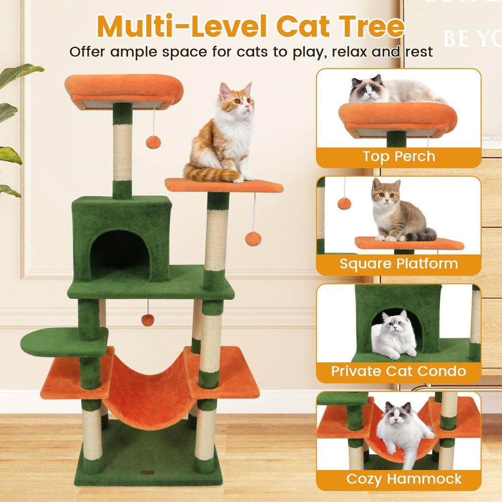 58" Multi-Level Cat Tree Soft Plush Tower with Padded Top Perch
