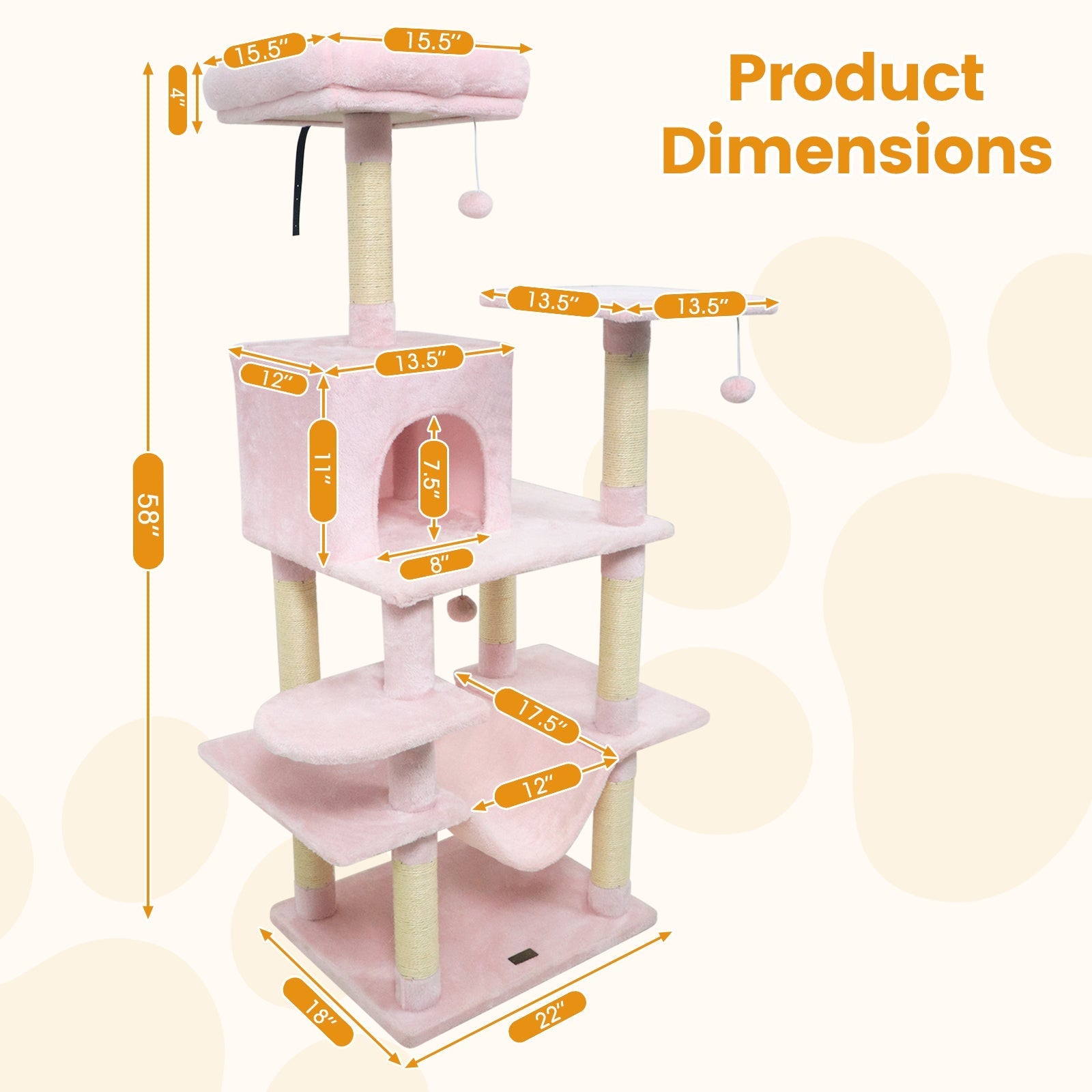 58" Multi-Level Cat Tree Soft Plush Tower with Padded Top Perch