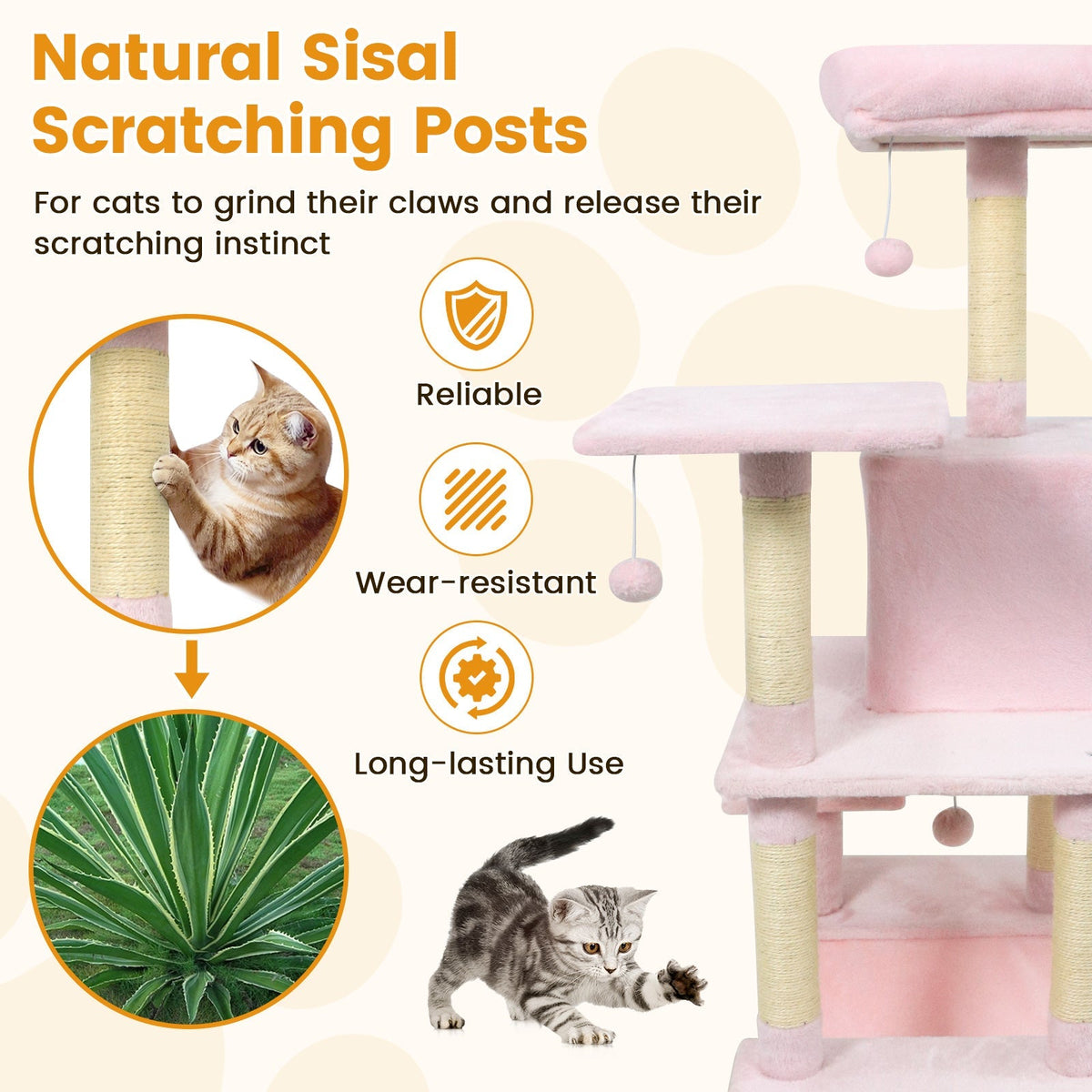 58" Multi-Level Cat Tree Soft Plush Tower with Padded Top Perch