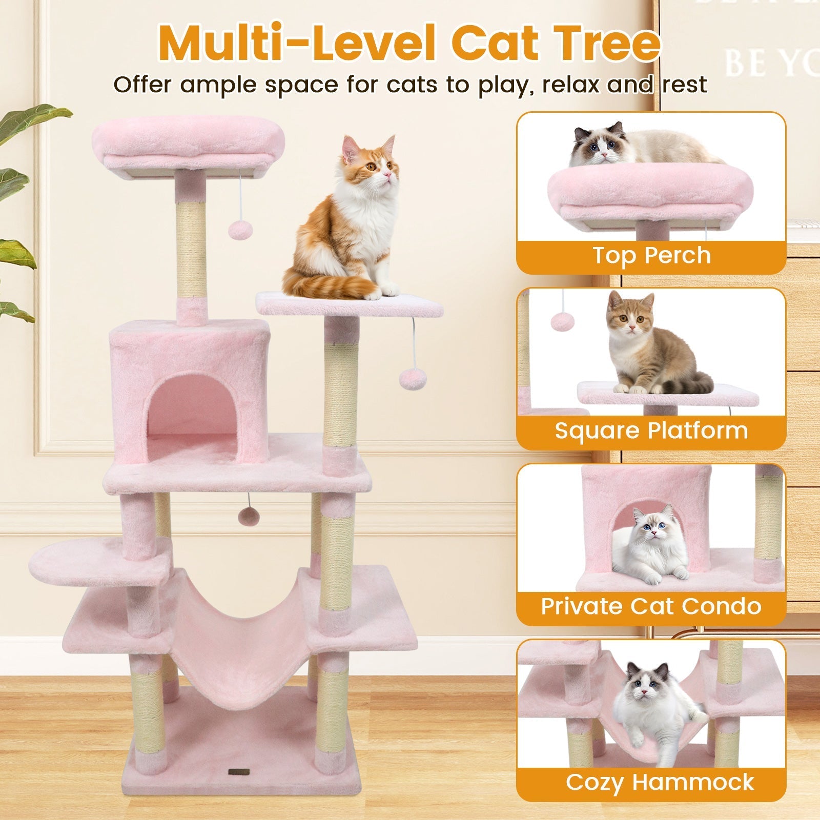 58" Multi-Level Cat Tree Soft Plush Tower with Padded Top Perch