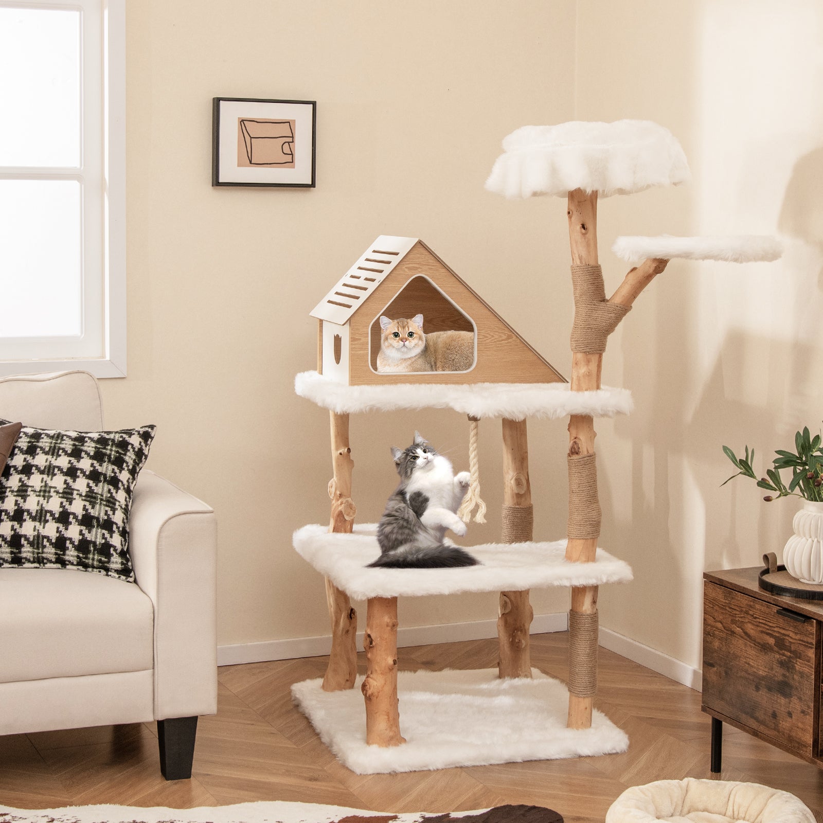 60 Inch Tall Solid Wood Cat Tree