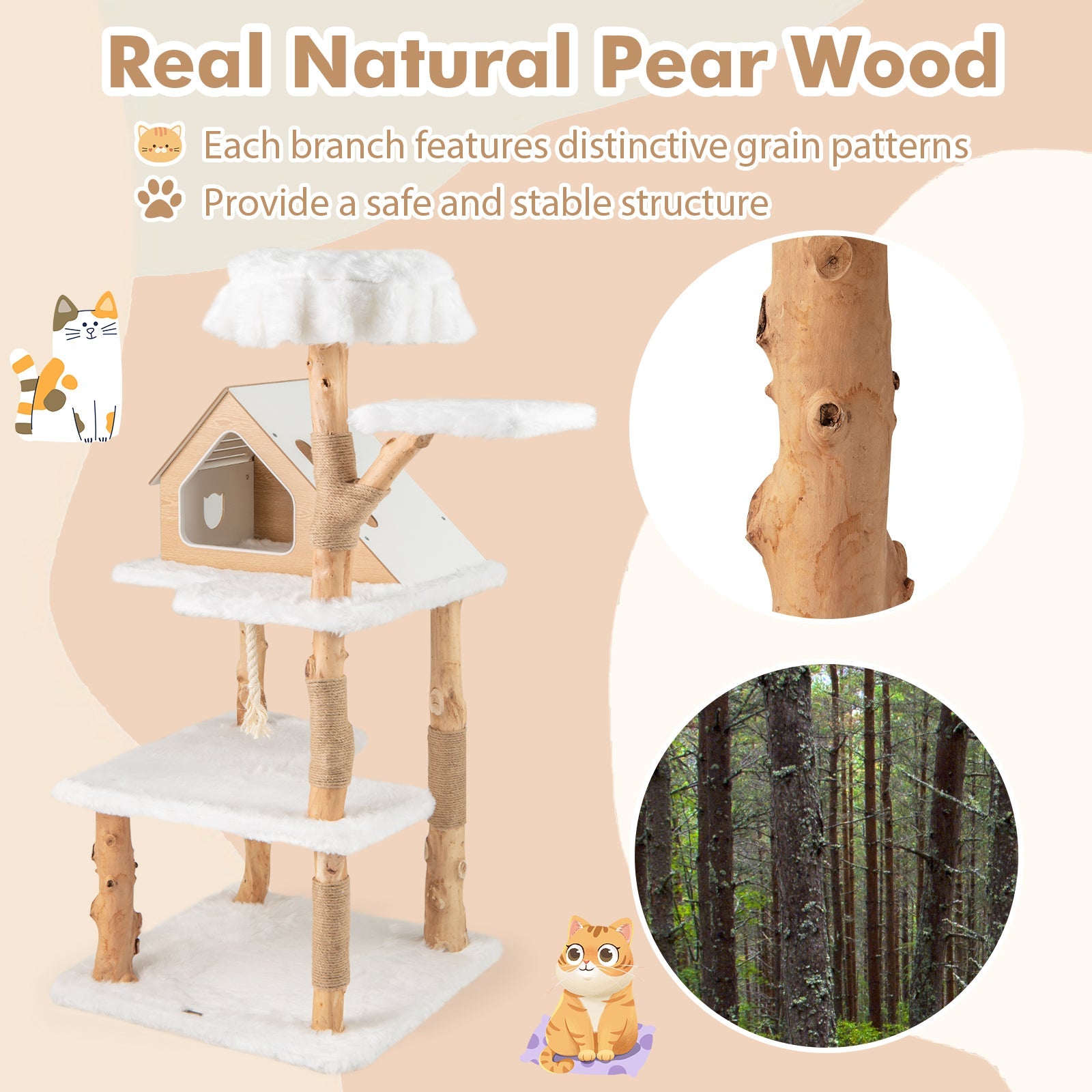 60 Inch Tall Solid Wood Cat Tree