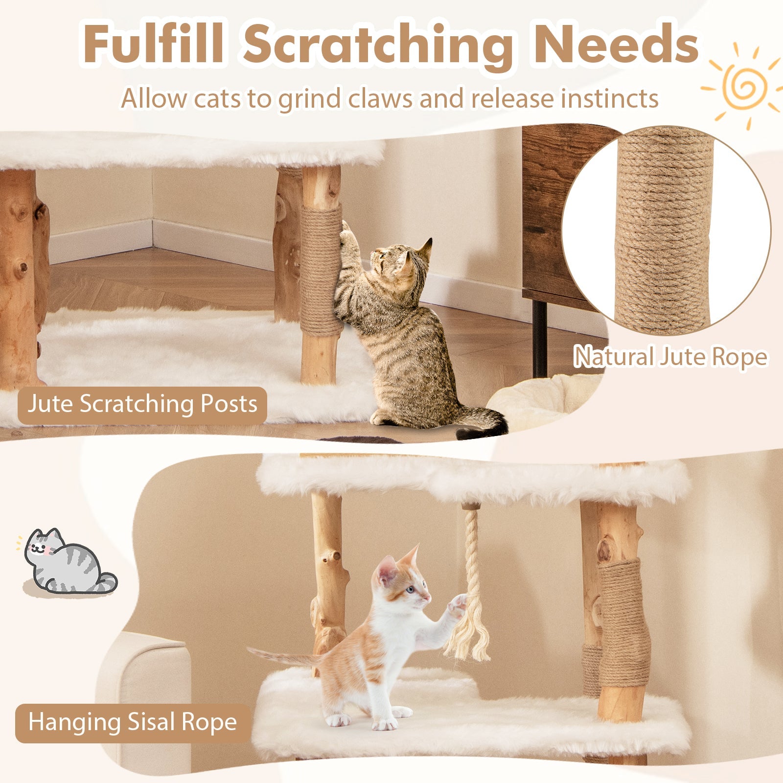 60 Inch Tall Solid Wood Cat Tree