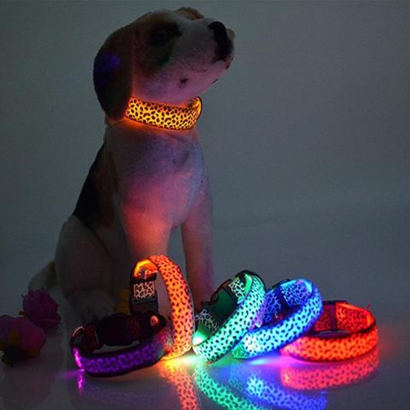 LED Safety Collar Adjustable Nylon Leopard