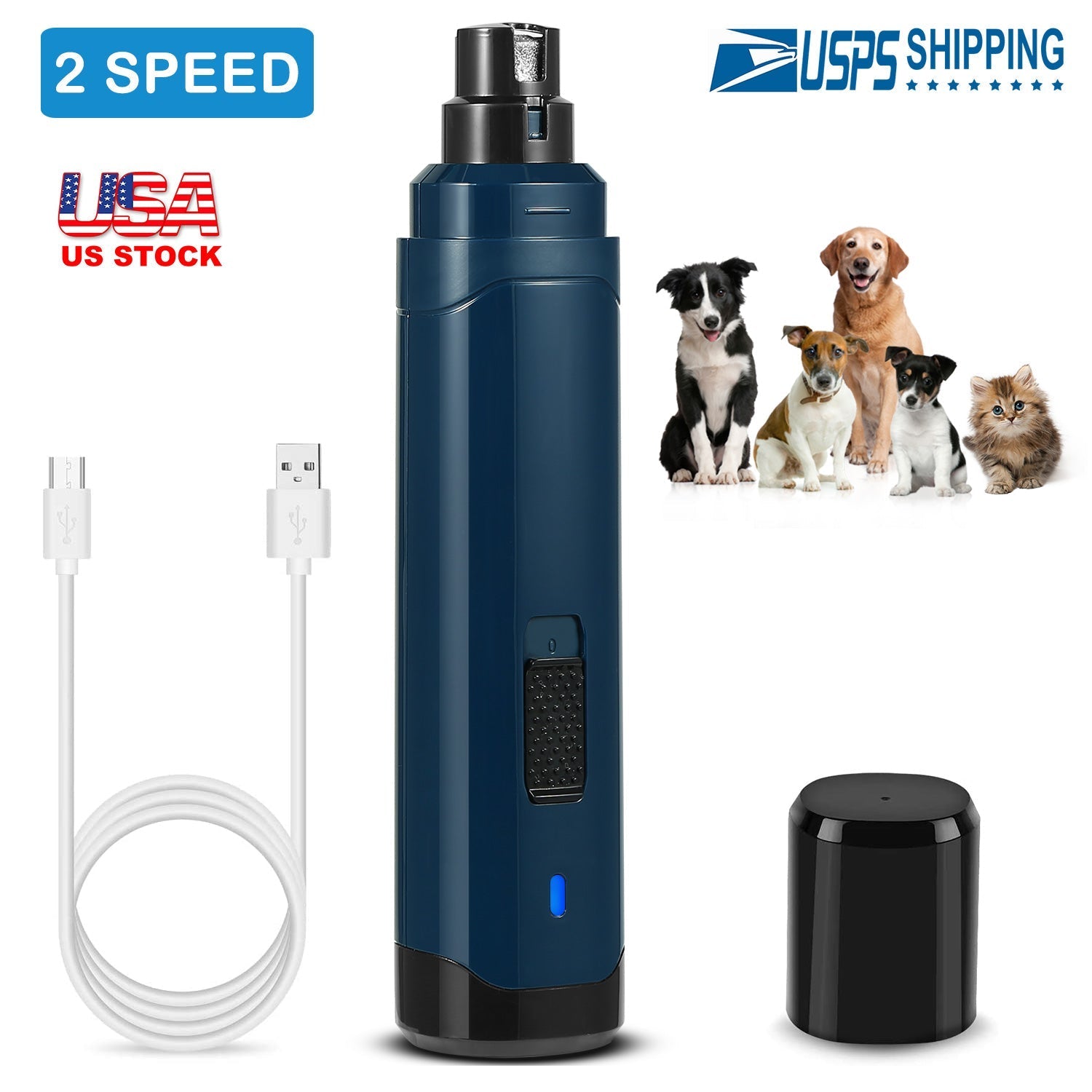 Dog Nail Grinder 2 Speeds Quiet USB Rechargeable