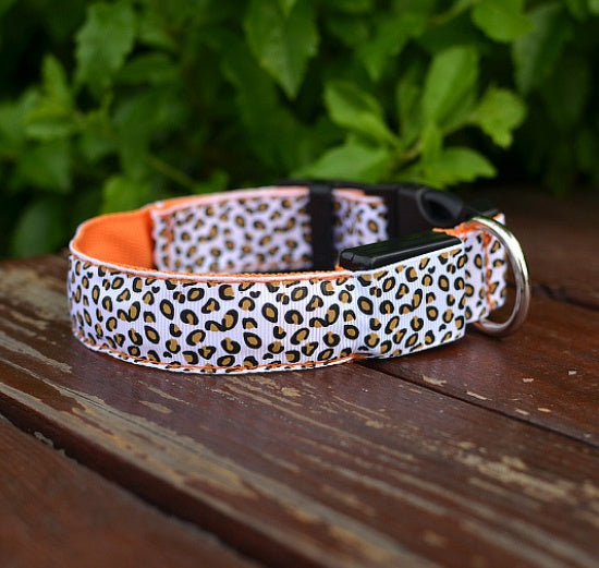 LED Safety Collar Adjustable Nylon Leopard