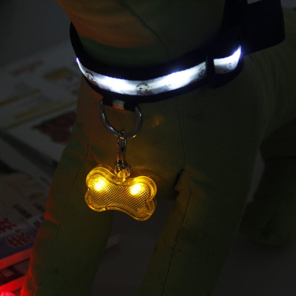 LED Dog Bone Shape ID Tag Pet Safety Collar Pendant