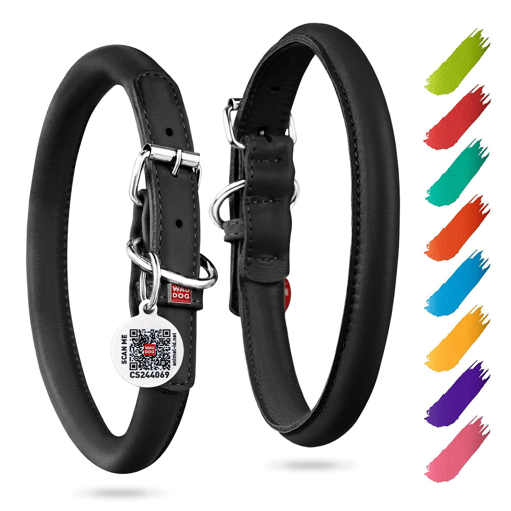 Black Ultra Soft Rolled Leather Dog Collar 18-21 inch