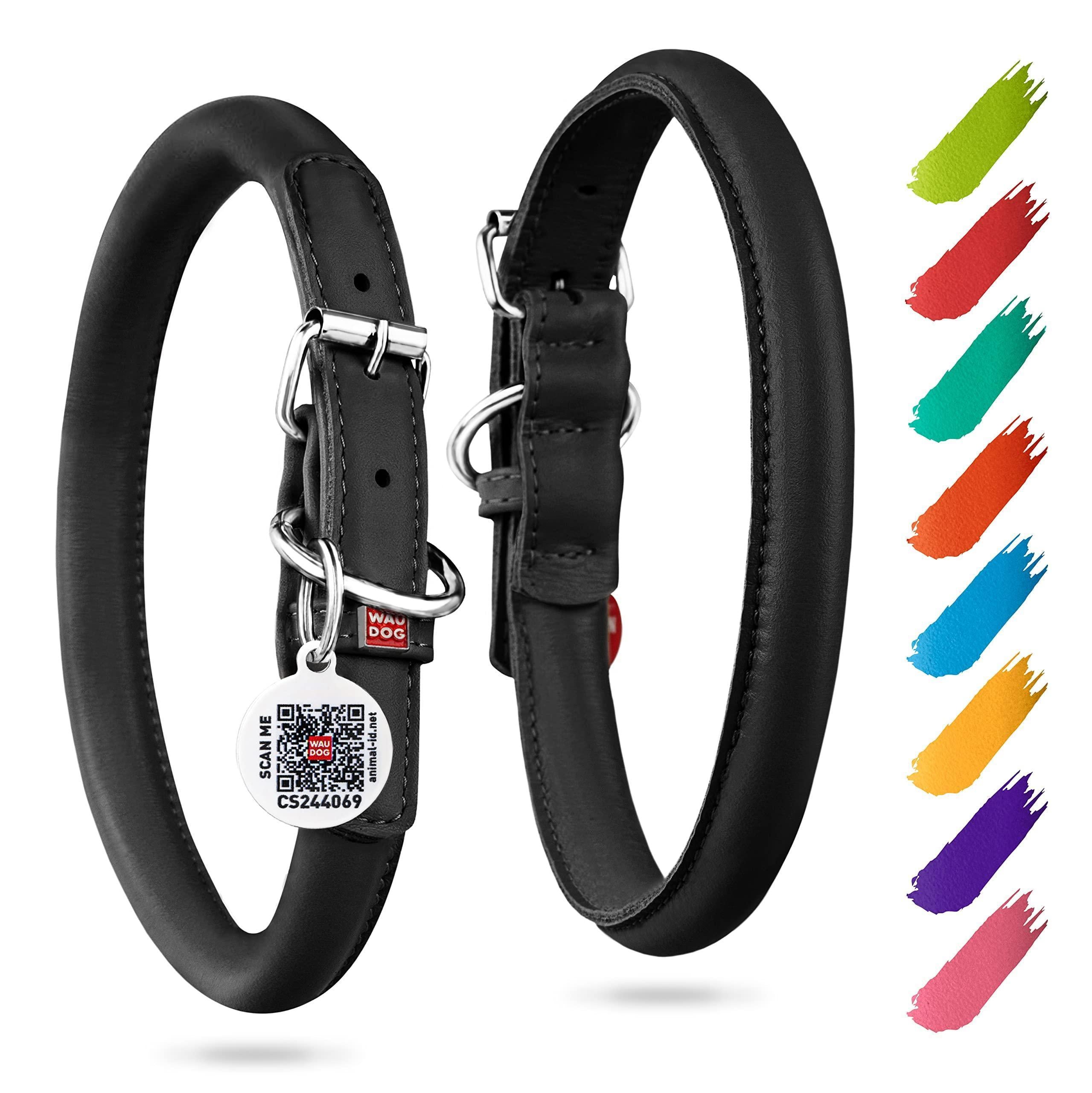 Black Ultra Soft Rolled Leather Dog Collar 18-21 inch