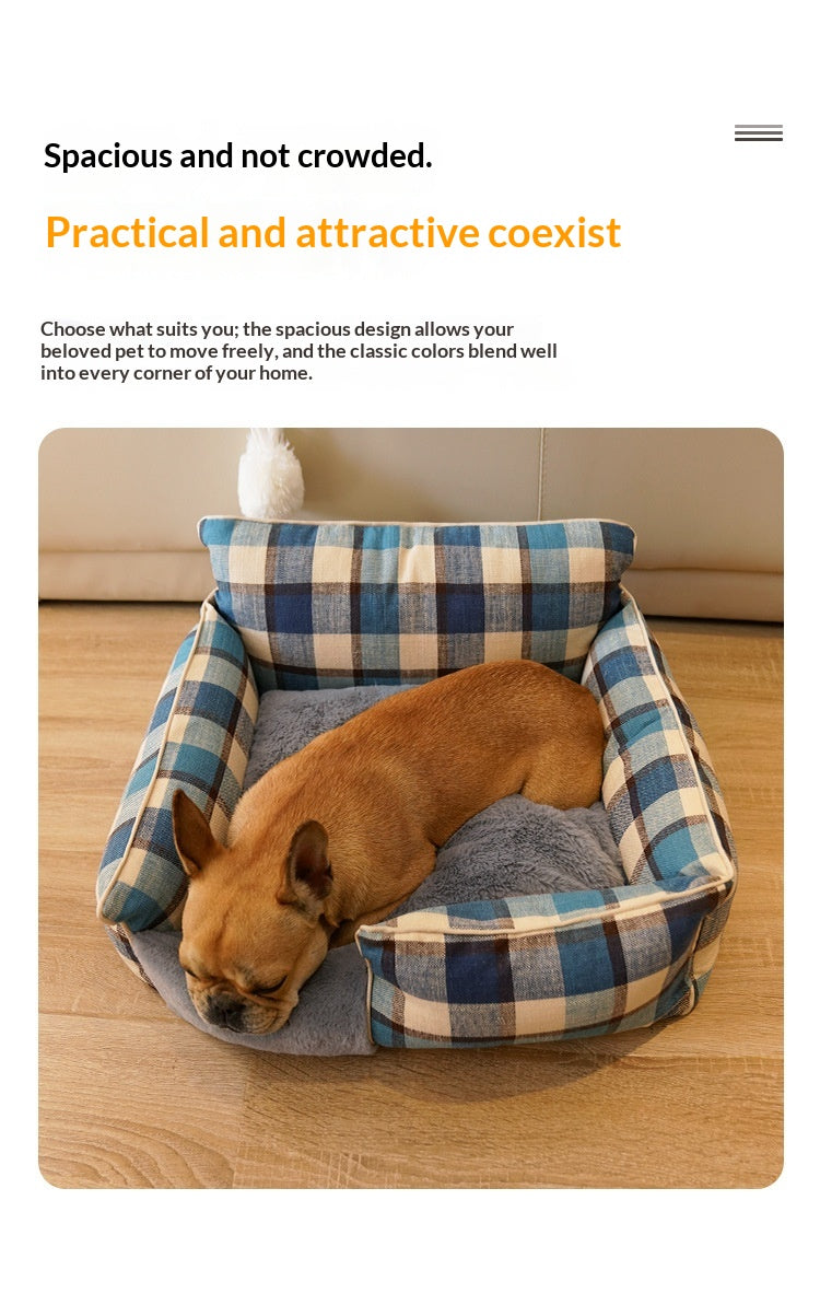 Retro Plaid All-Season Washable Pet Bed