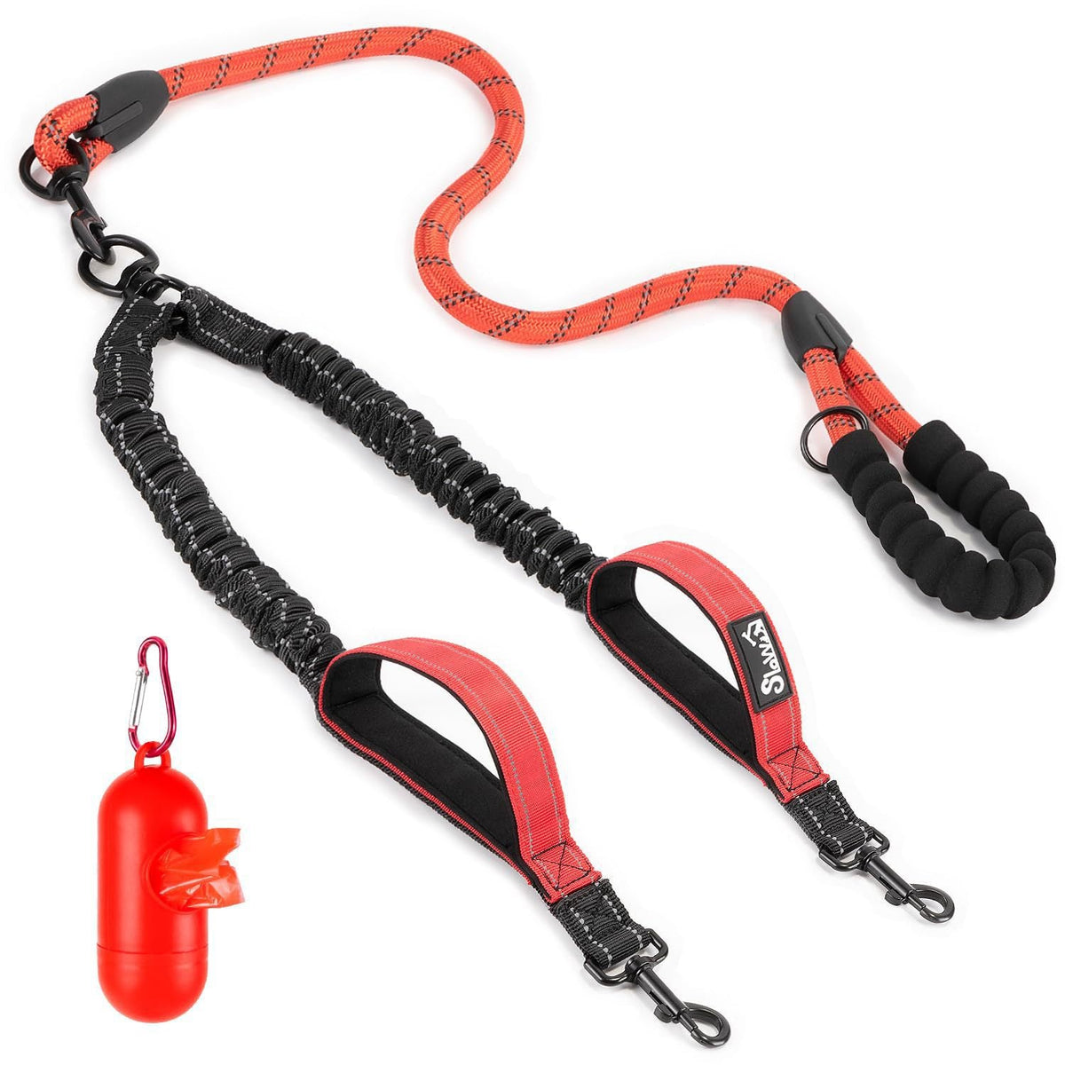 Double Dog Leash Anti-Escape Cushioning Comfortable 360  Rotating Heavy-Duty Reflective Traction Strap