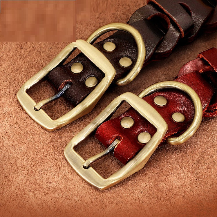 Braided Leather Medium Large Dog Collar
