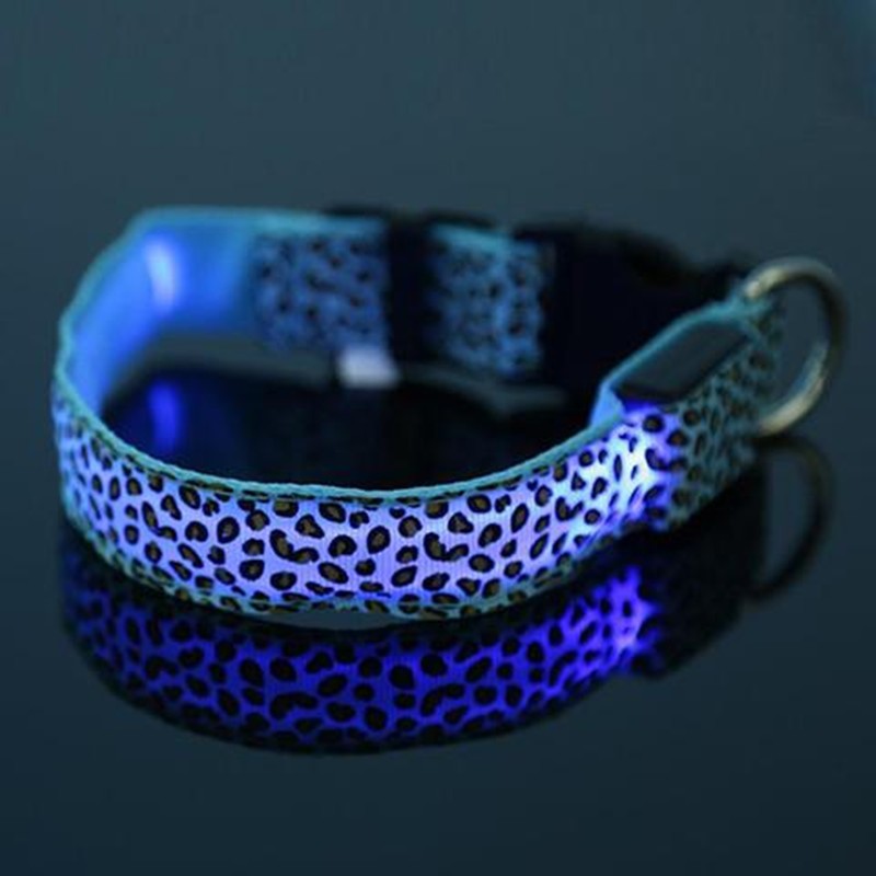 LED Safety Collar Adjustable Nylon Leopard