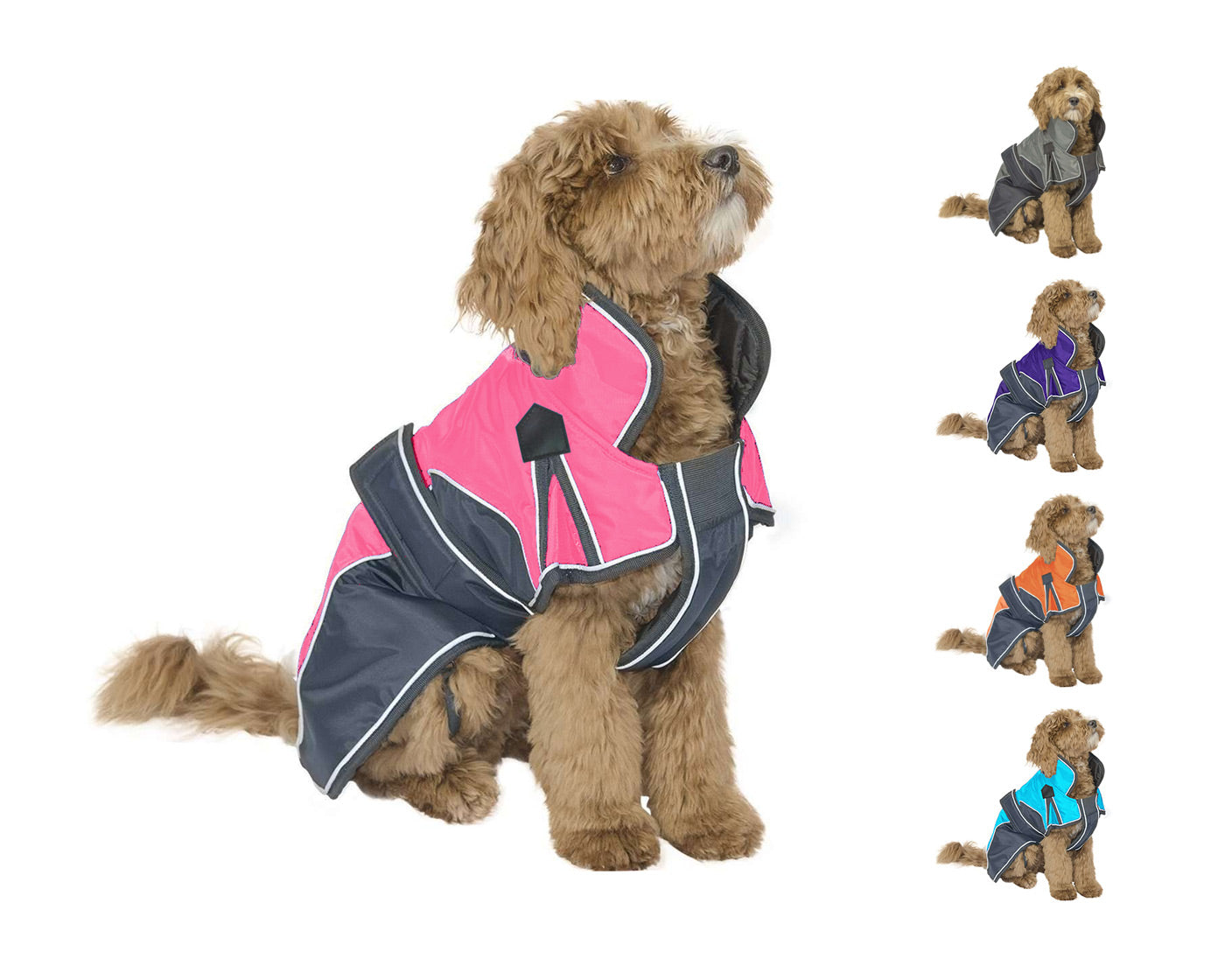 Waterproof Reflective Winter Dog Parka With Harness Opening Heavyweight 220g Polyfil