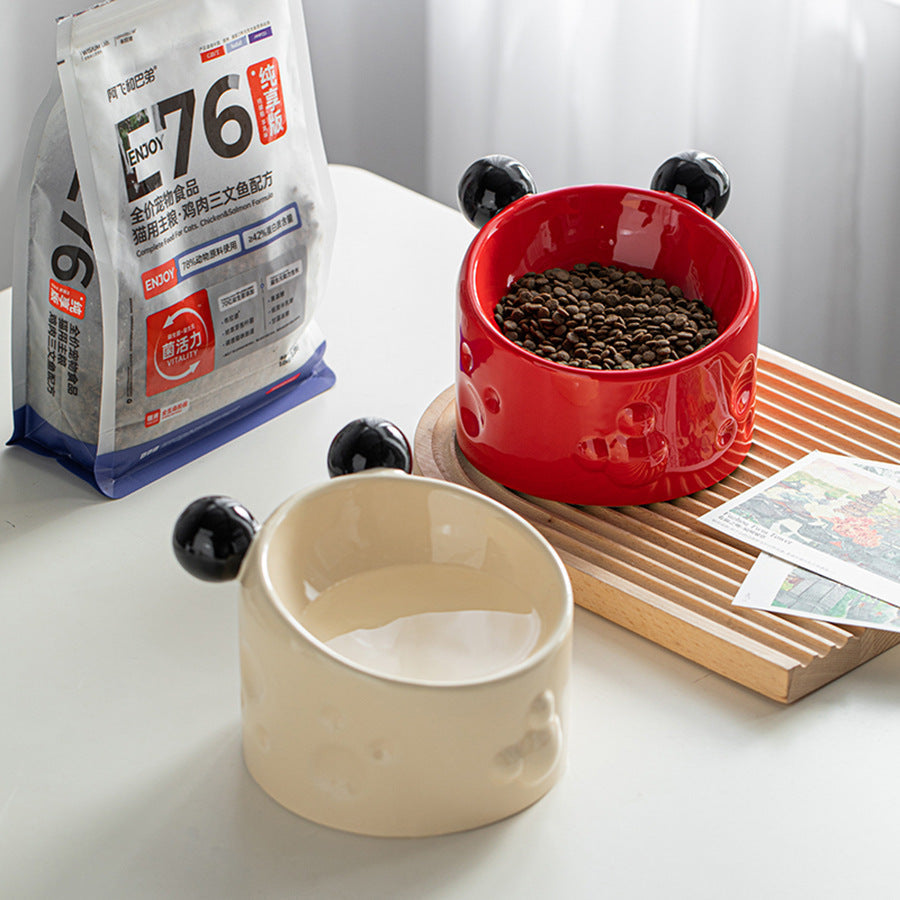 Ceramic High-footed Pet Cat Bowl With Neck Protection