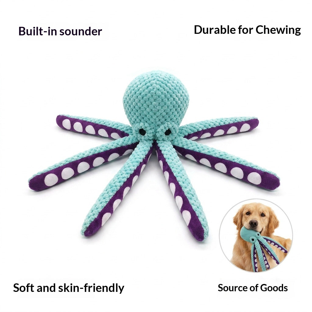 Squeaky Six-Legged Octopus Plush Chew Toy