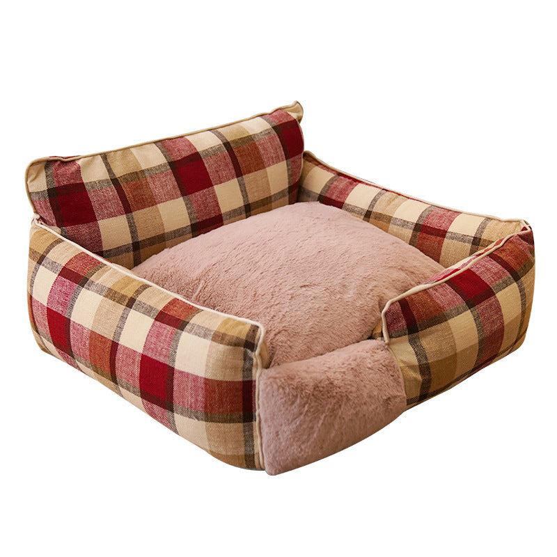 Retro Plaid All-Season Washable Pet Bed