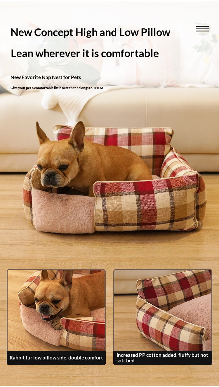Retro Plaid All-Season Washable Pet Bed