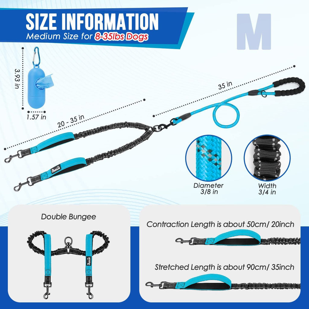 Double Dog Leash Anti-Escape Cushioning Comfortable 360  Rotating Heavy-Duty Reflective Traction Strap