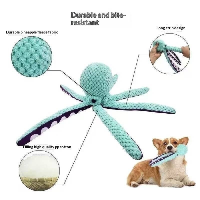 Squeaky Six-Legged Octopus Plush Chew Toy