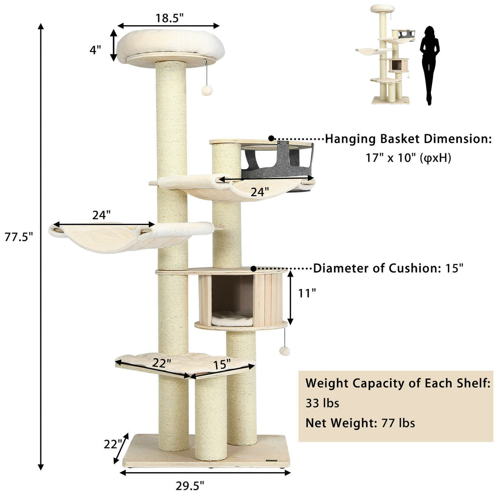 77.5-Inch Cat Tree Condo Multi-Level Kitten Activity Tower
