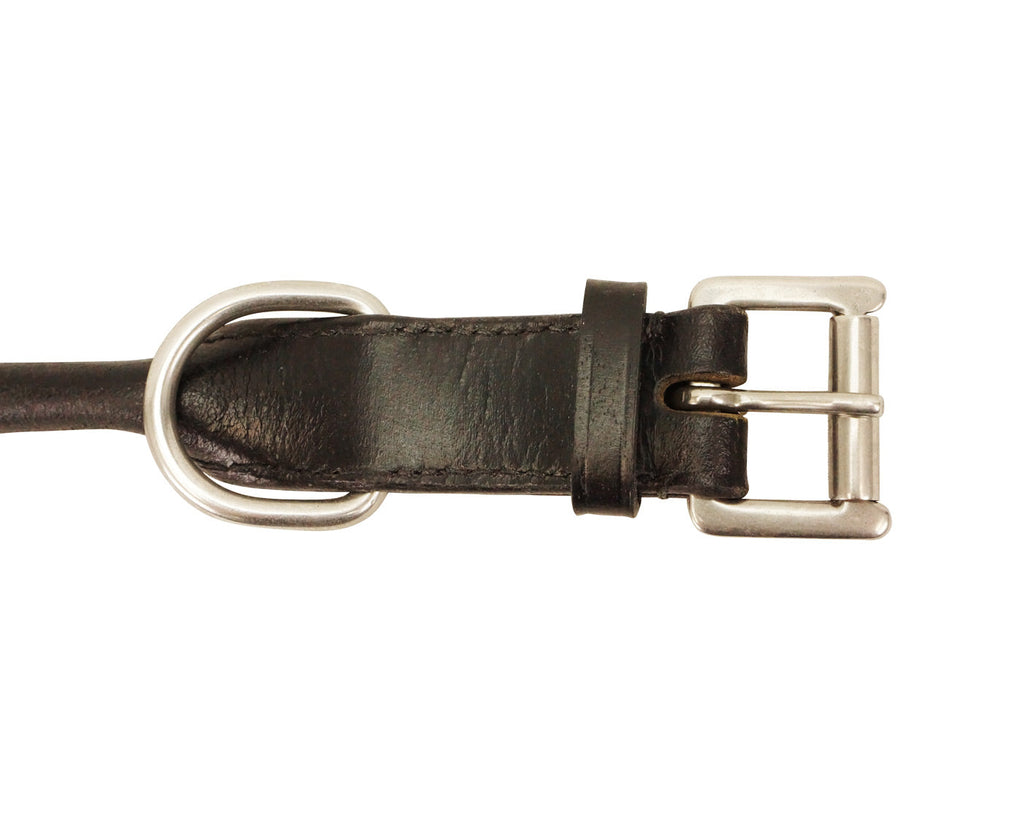 Round Rolled Fancy Leather Dog Collar with Stainless Buckle
