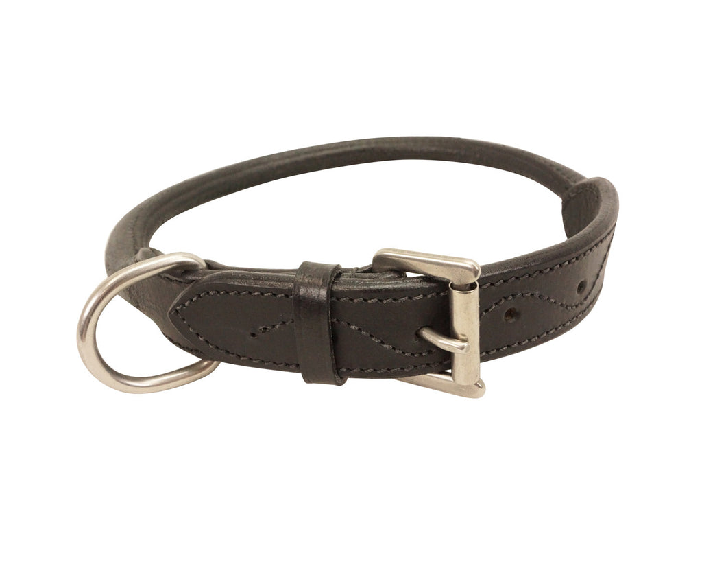Round Rolled Fancy Leather Dog Collar with Stainless Buckle