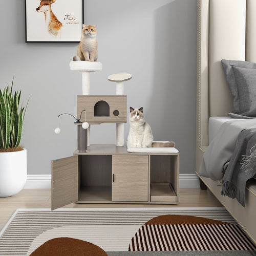 2-in-1 Modern Cat Tower with Litter Box Enclosure