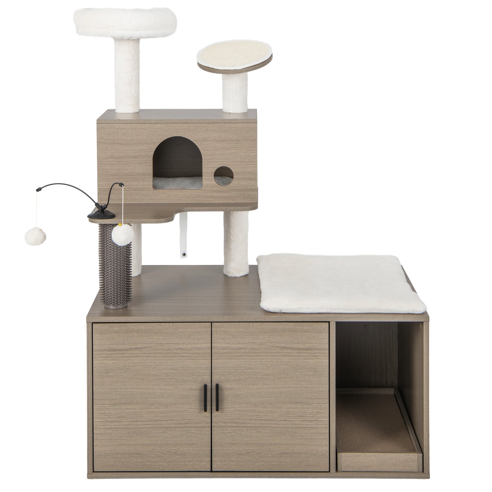 2-in-1 Modern Cat Tower with Litter Box Enclosure