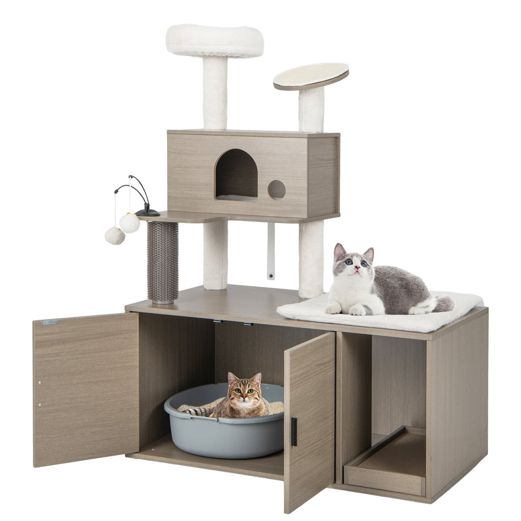 2-in-1 Modern Cat Tower with Litter Box Enclosure