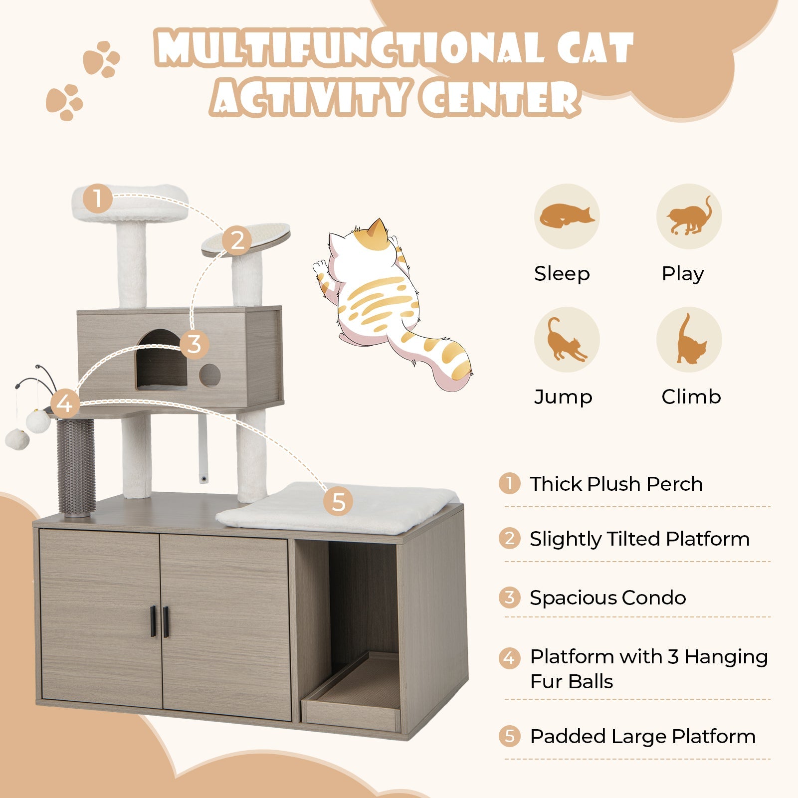2-in-1 Modern Cat Tower with Litter Box Enclosure