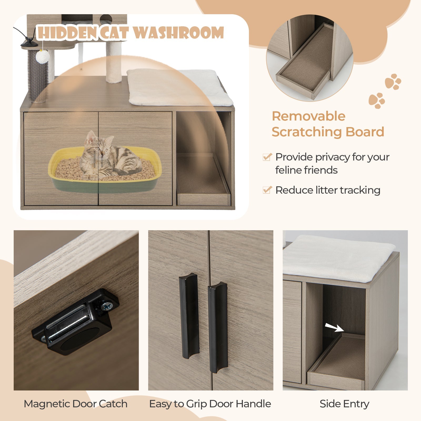 2-in-1 Modern Cat Tower with Litter Box Enclosure