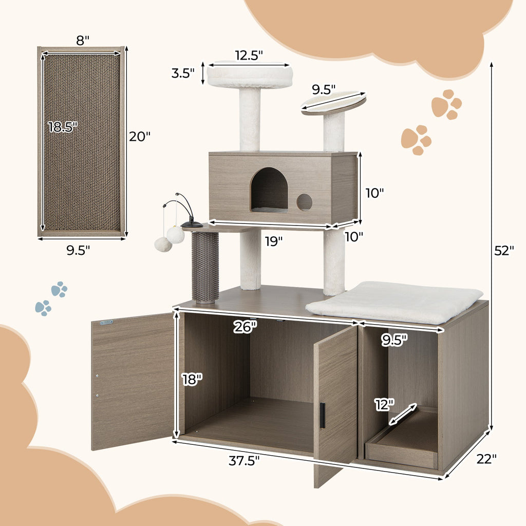 2-in-1 Modern Cat Tower with Litter Box Enclosure