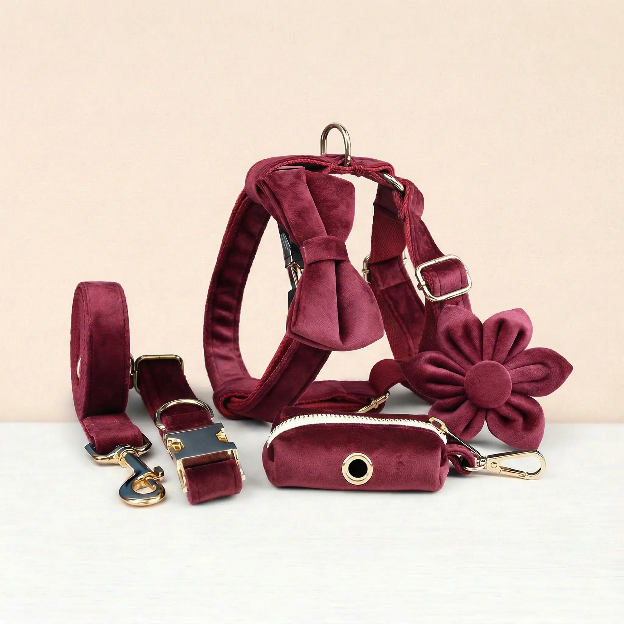 Red Wine Velvet Harness Set