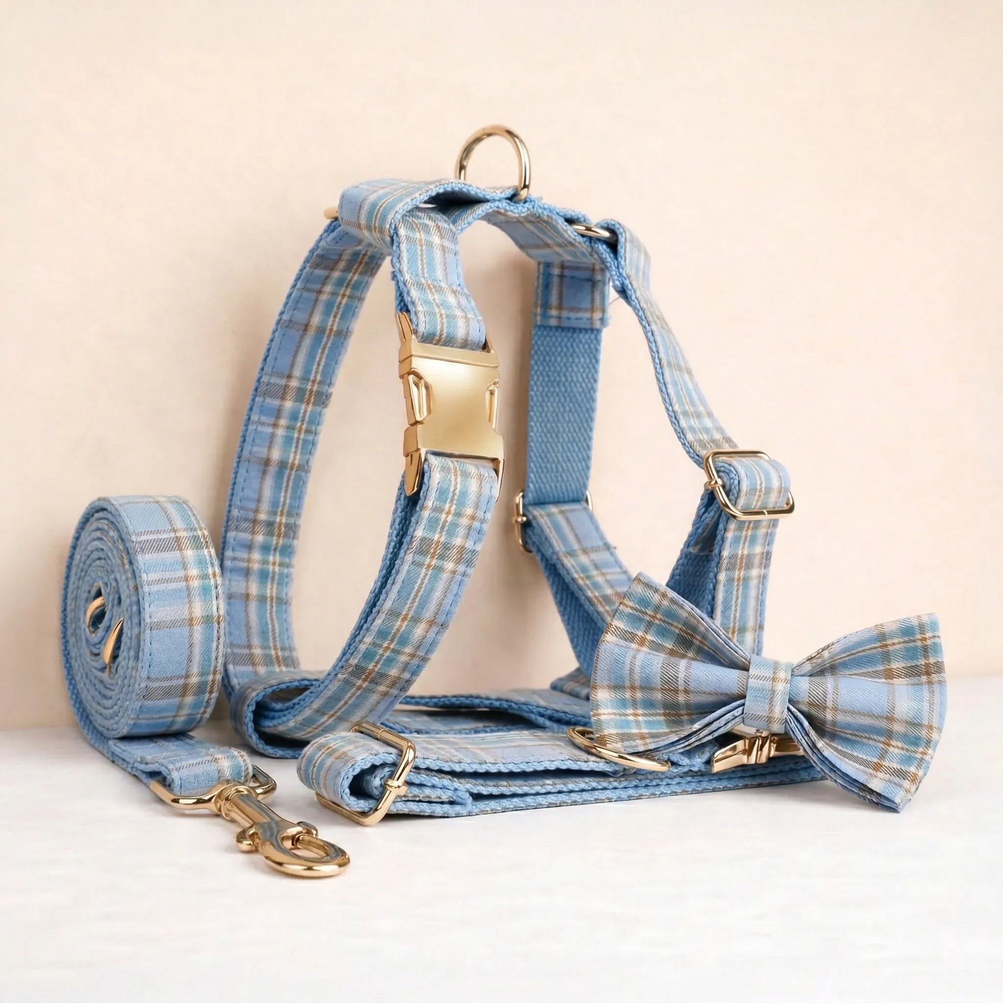 Blue Plaid Harness Set