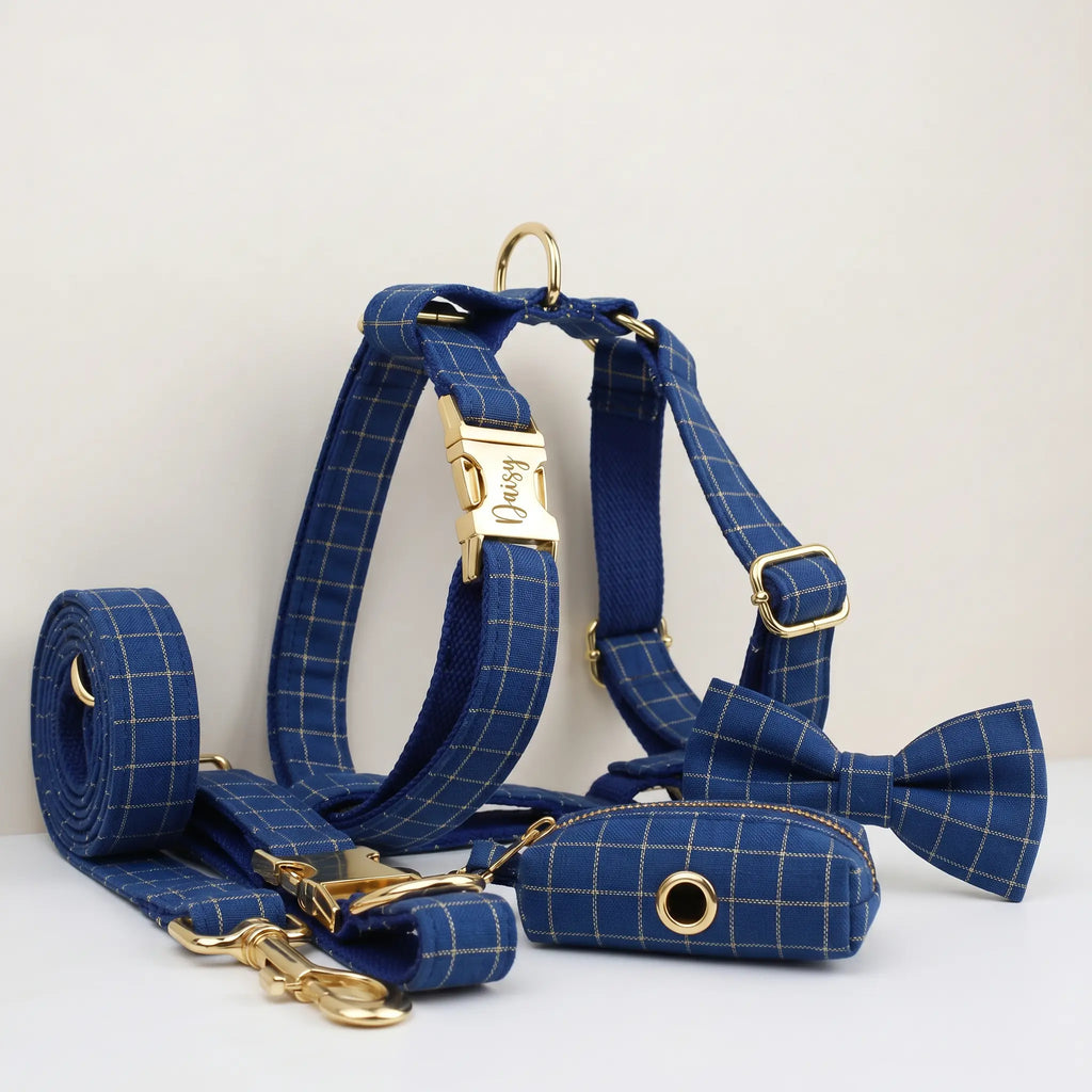 Plaid Dark Blue Harness Set