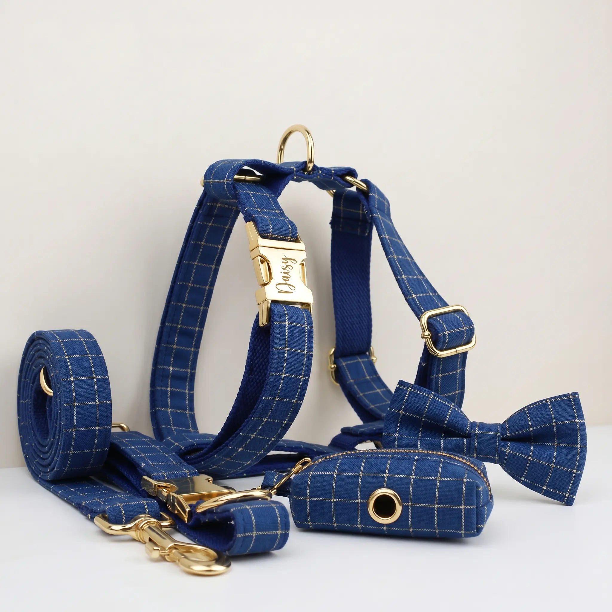Plaid Dark Blue Harness Set