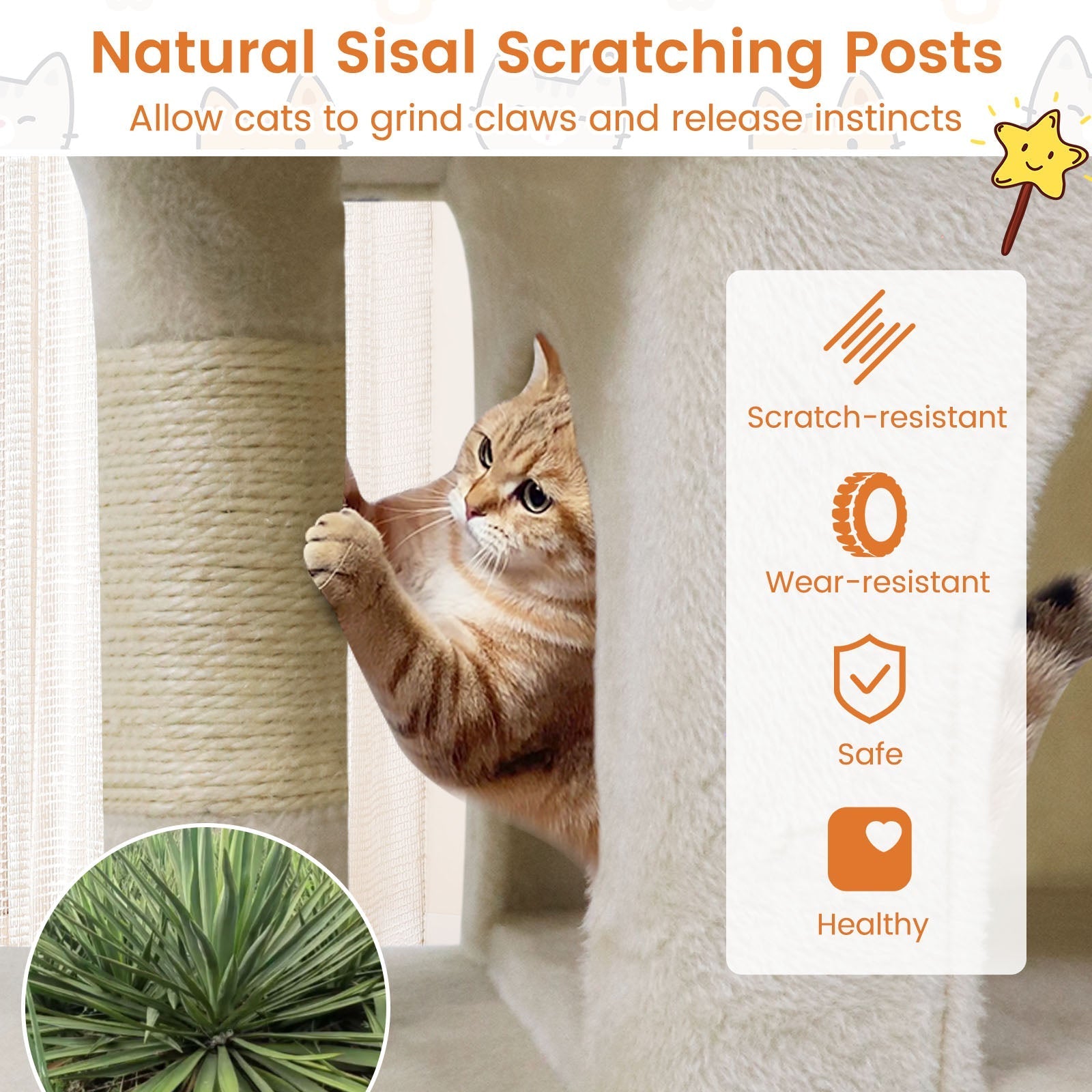 Space-saving Cat Tower with Upholstered Perch and 2 Cat Condos