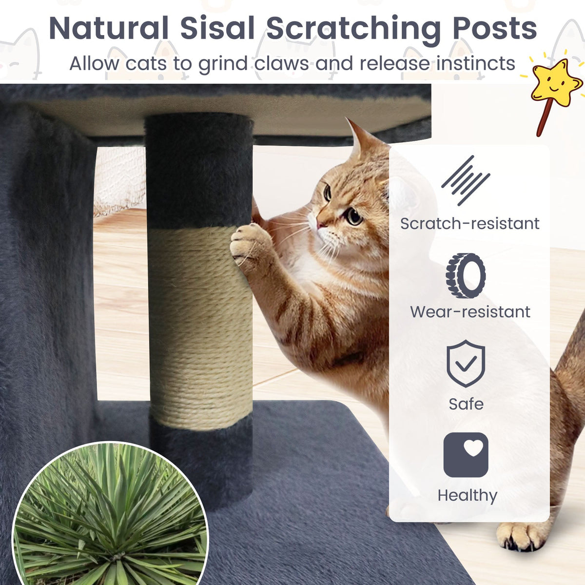 Space-saving Cat Tower with Upholstered Perch and 2 Cat Condos