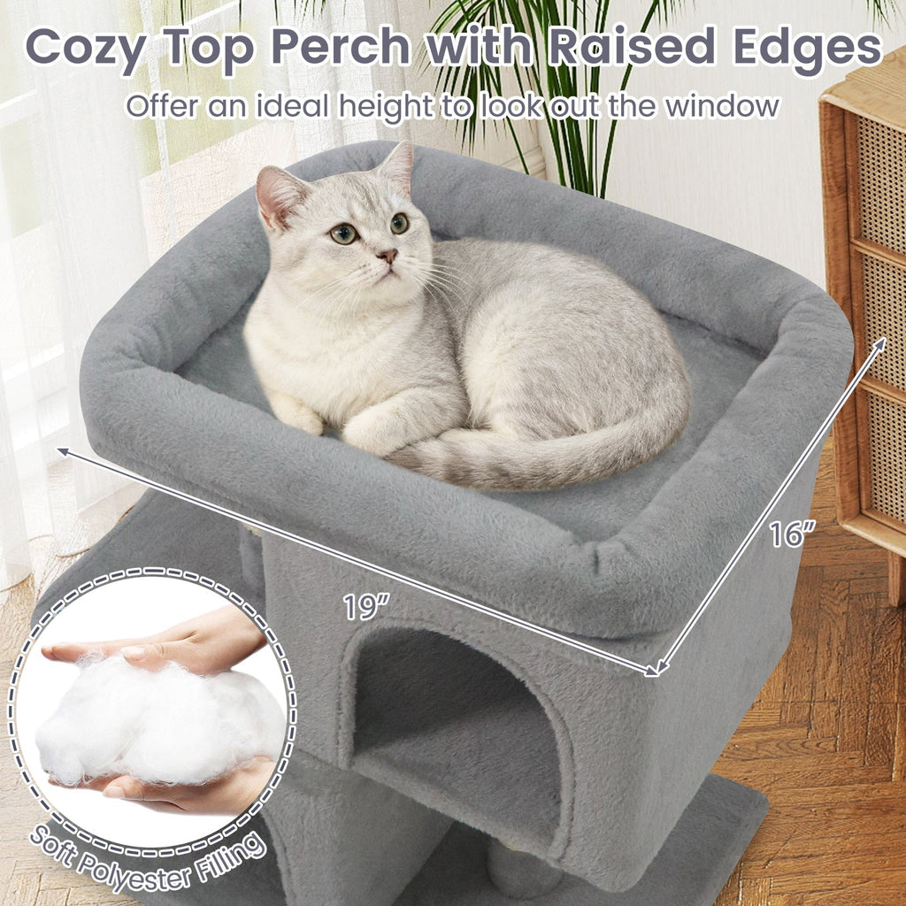 Space-saving Cat Tower with Upholstered Perch and 2 Cat Condos