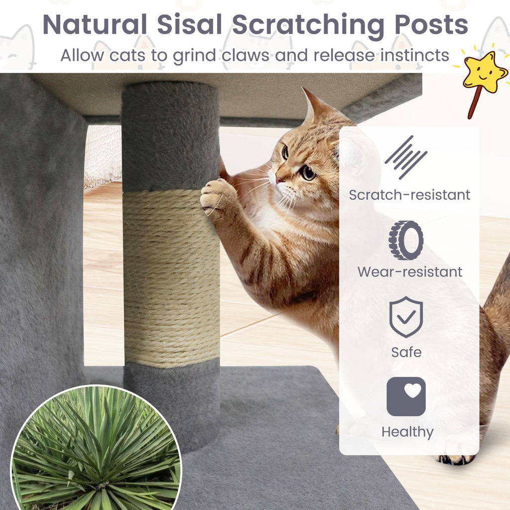 Space-saving Cat Tower with Upholstered Perch and 2 Cat Condos