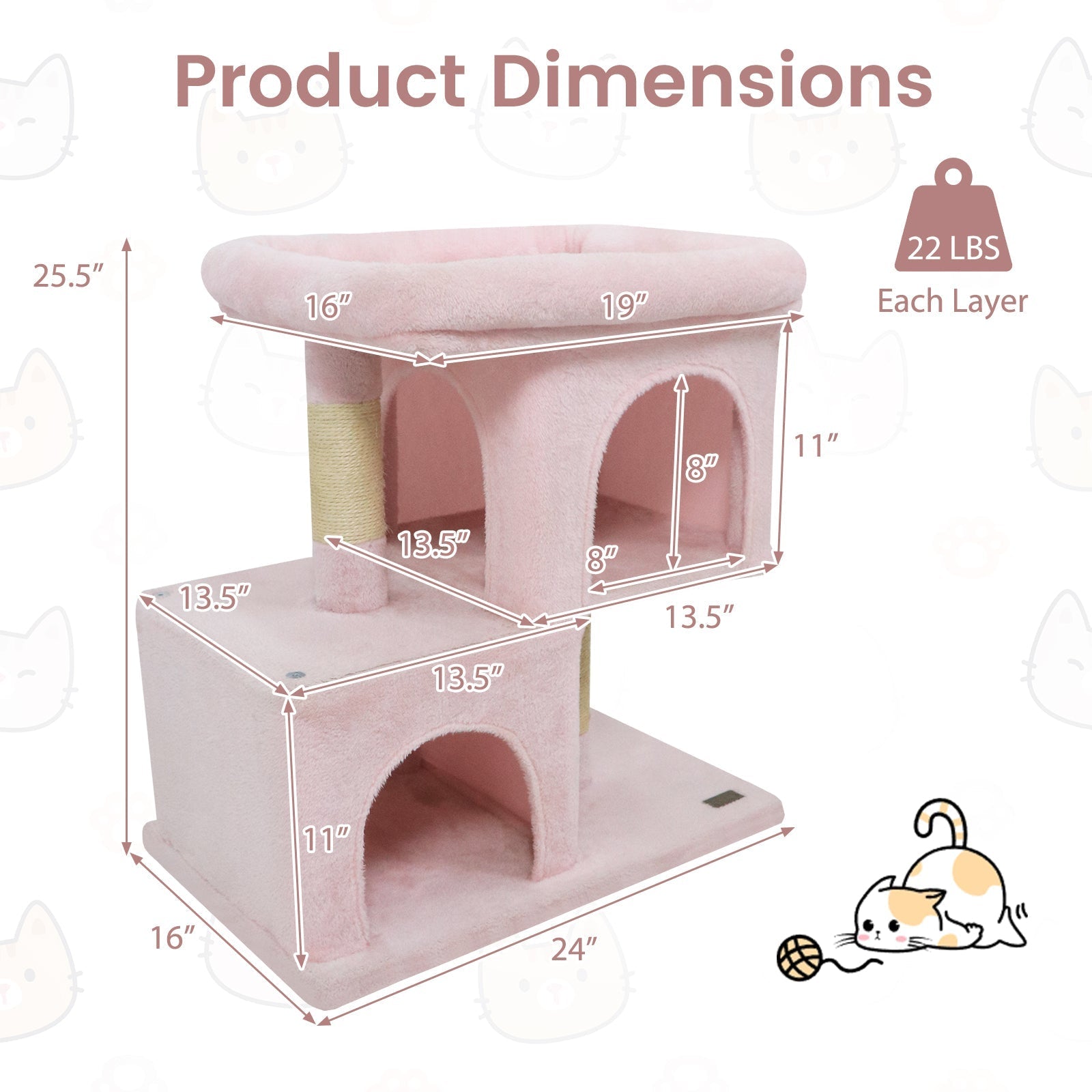 Space-saving Cat Tower with Upholstered Perch and 2 Cat Condos