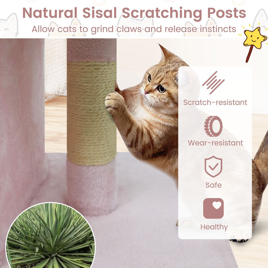Space-saving Cat Tower with Upholstered Perch and 2 Cat Condos