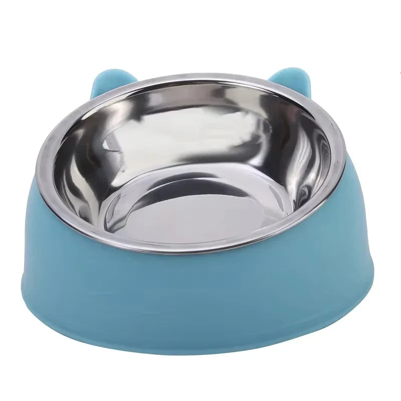 Cat Bowl Lovely Creative Inclined Kitten Puppy Food Feeding Bowls Stainless Steel