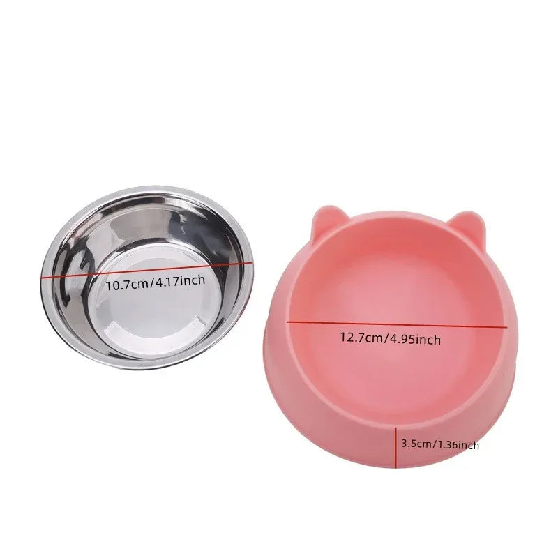 Cat Bowl Lovely Creative Inclined Kitten Puppy Food Feeding Bowls Stainless Steel