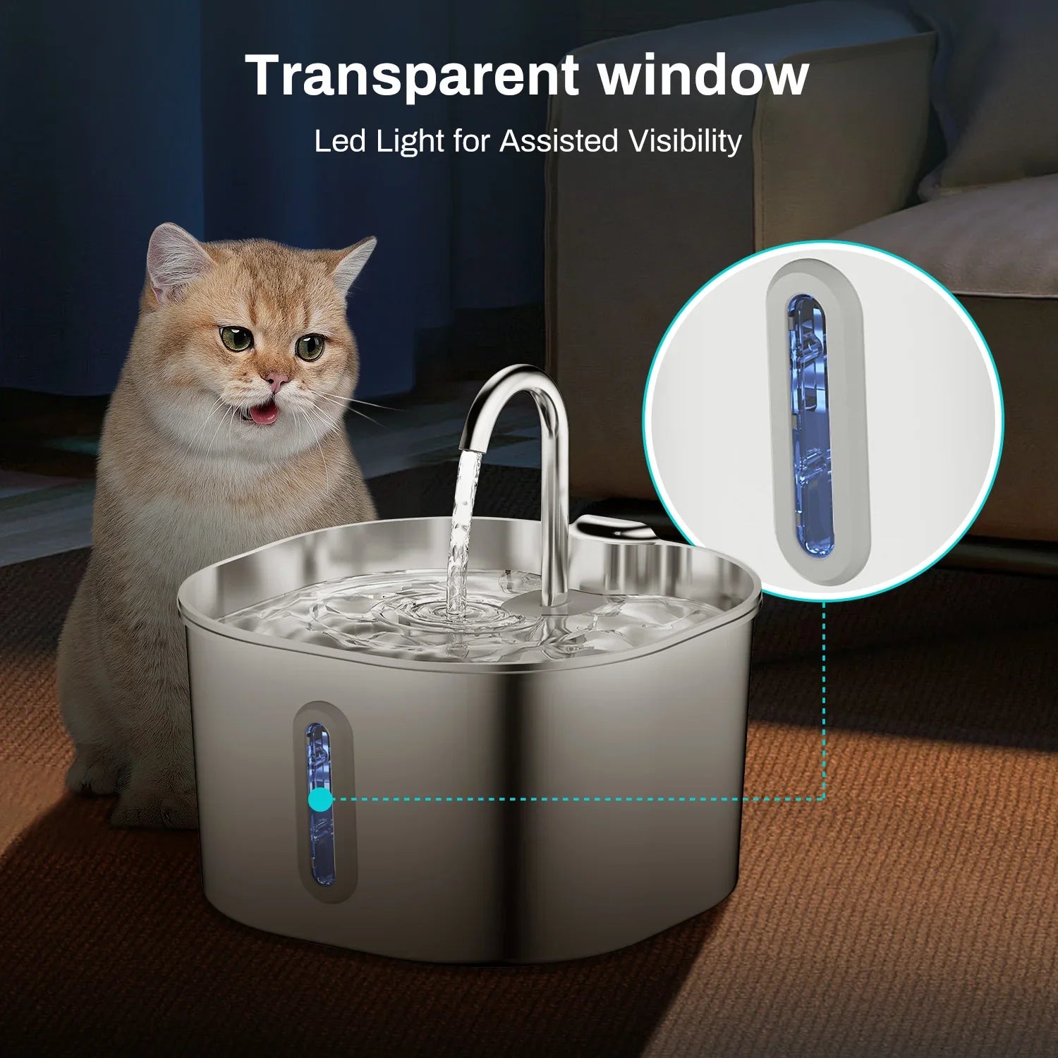 2.2L Automatic Water Fountain Square Stainless Steel